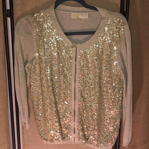 Michael Kors Gold Sequin Zip Up Sweater